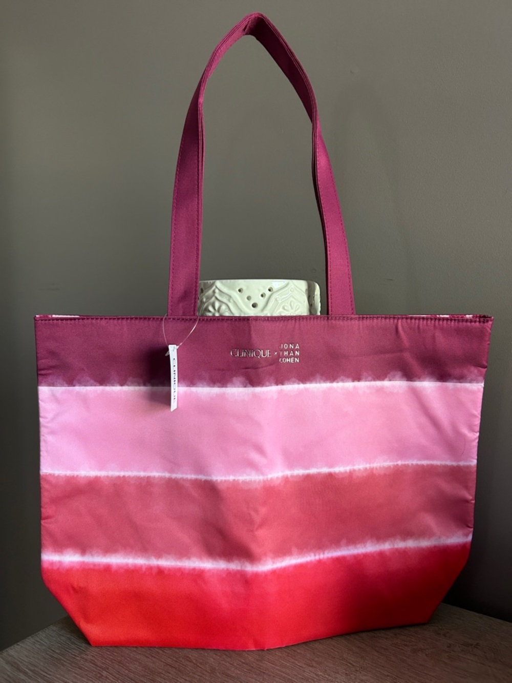 Clinique Ombre Pink-Red Stripe Tote